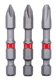 Photo of Craftsman screwdriver bits CMAF2PH-3, set of three, gray steel with red band, front view on white background.