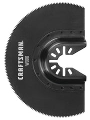 Photo of Craftsman wood-cutting oscillating saw blade, SKU CMAO112, black, semicircular, front view on white background.