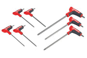 Photo of CRAFTSMAN T-handle hex key set, red and black, 7 pieces, SKU CMHT26163V, front angle on white.