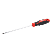 Photo of Craftsman flat head screwdriver CMHT65162 with black and red handle, side angle on white background.