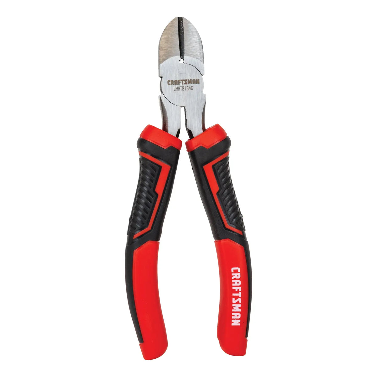 Craftsman CMHT81646 diagonal cutting pliers with red and black ergonomic handles, front view on white background.