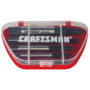 Craftsman screw extractor set CMMT14108 in a clear red plastic case, five metal extractors visible, front view.