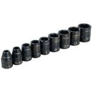 Photo of Craftsman socket set SKU CMMT15880, nine black steel sockets in graduated sizes, front angle on white background.