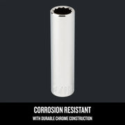 Craftsman chrome socket, corrosion resistant, graphics category, SKU CMMT43311, front angle.
