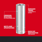Craftsman chrome 6-point socket CMMT43334, upright angle, large size markings, polished finish, graphics details.