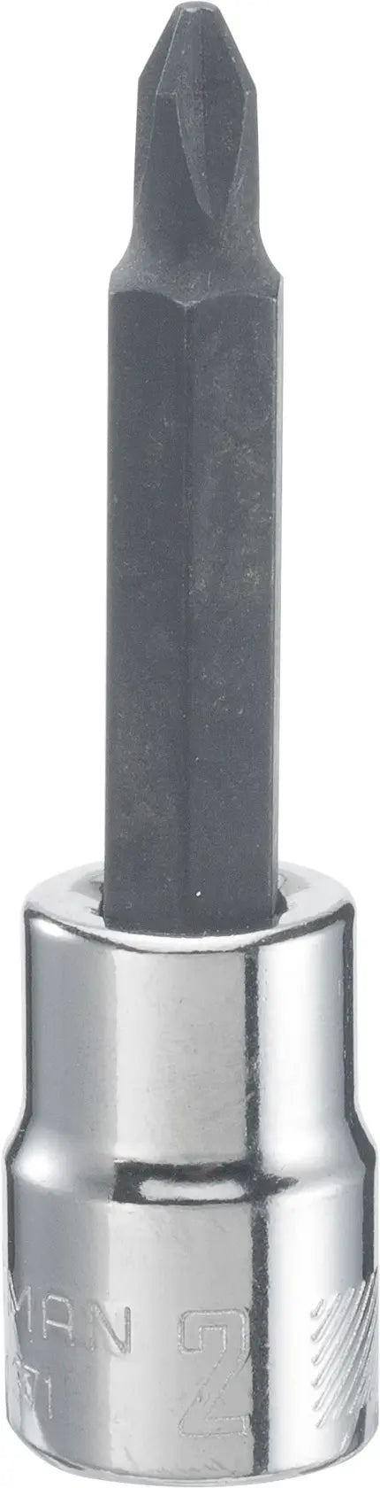 Photo of Craftsman Phillips socket bit, chrome and black, front angle, model CMMT44371, tool accessory.
