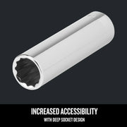 Craftsman chrome deep socket, cylindrical shape, front angle, SKU CMMT44417, graphics category.