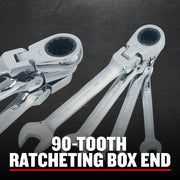 Craftsman ratcheting box end wrench set, chrome finish, 72-tooth, model CMMT87010, top view.