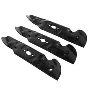 CRAFTSMAN mower blades set, black, top view, SKU CMXGZAM110194, lawn mower accessories photography.